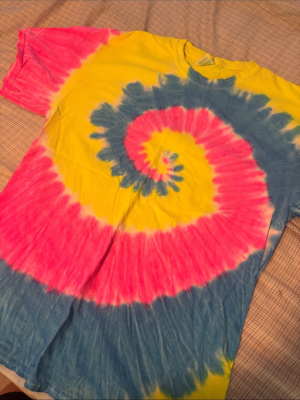 Neon Tie-Dye Spiral T-Shirt - Yellow, Pink & Blue
